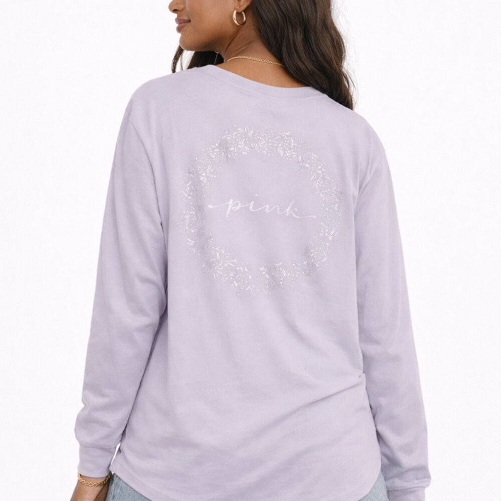 Victoria's Secret PINK Campus Long Sleeve Cotton Tee (Purple Mist Shine)